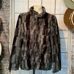 Betsey Johnson Plush Faux Fur Teddy Jacket in Black and Gray Sz XL